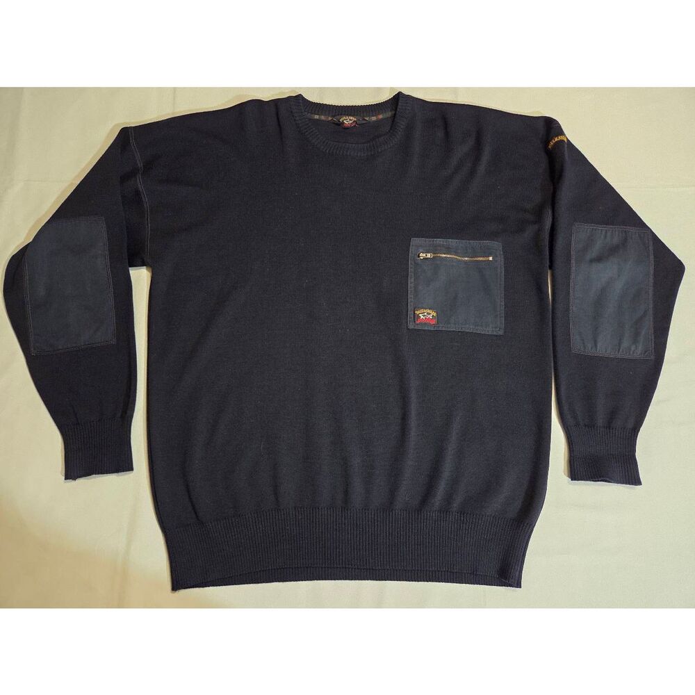 PAUL & SHARK YACHTING CREW JUMPER MENS 3XL NAVY BLUE WOOL BLEND ELBOW PATCHES